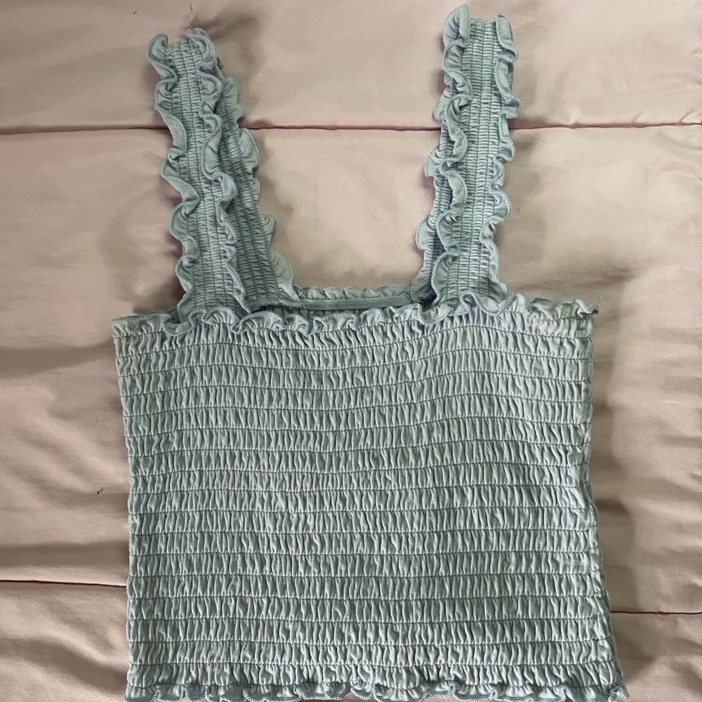 Hollister Light Blue Smocked Ruffled Tank Top